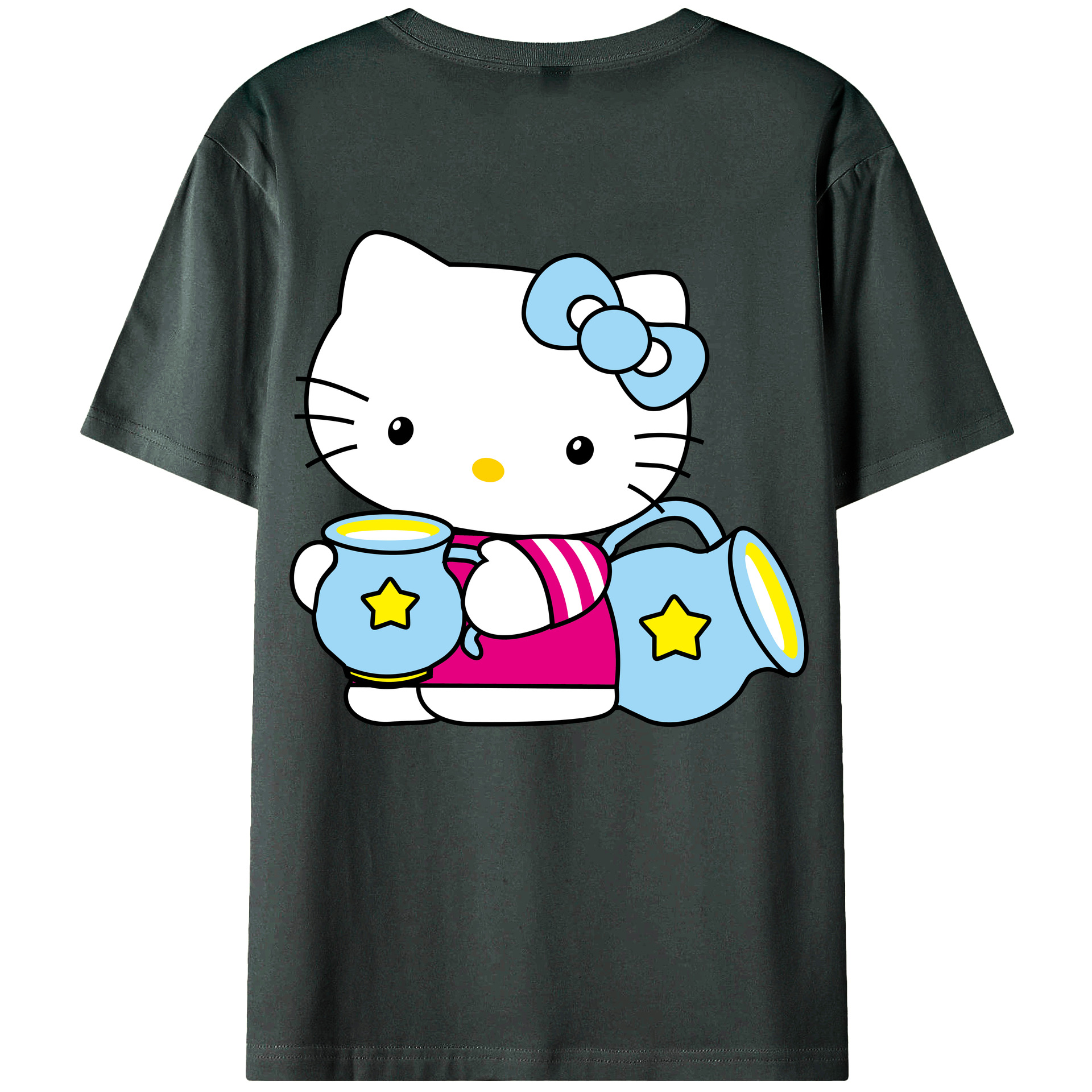 （画像用） Hello Kitty ハローキティ 綿100％ メンズ半袖Tシャツ（バックプリント） 通気性
